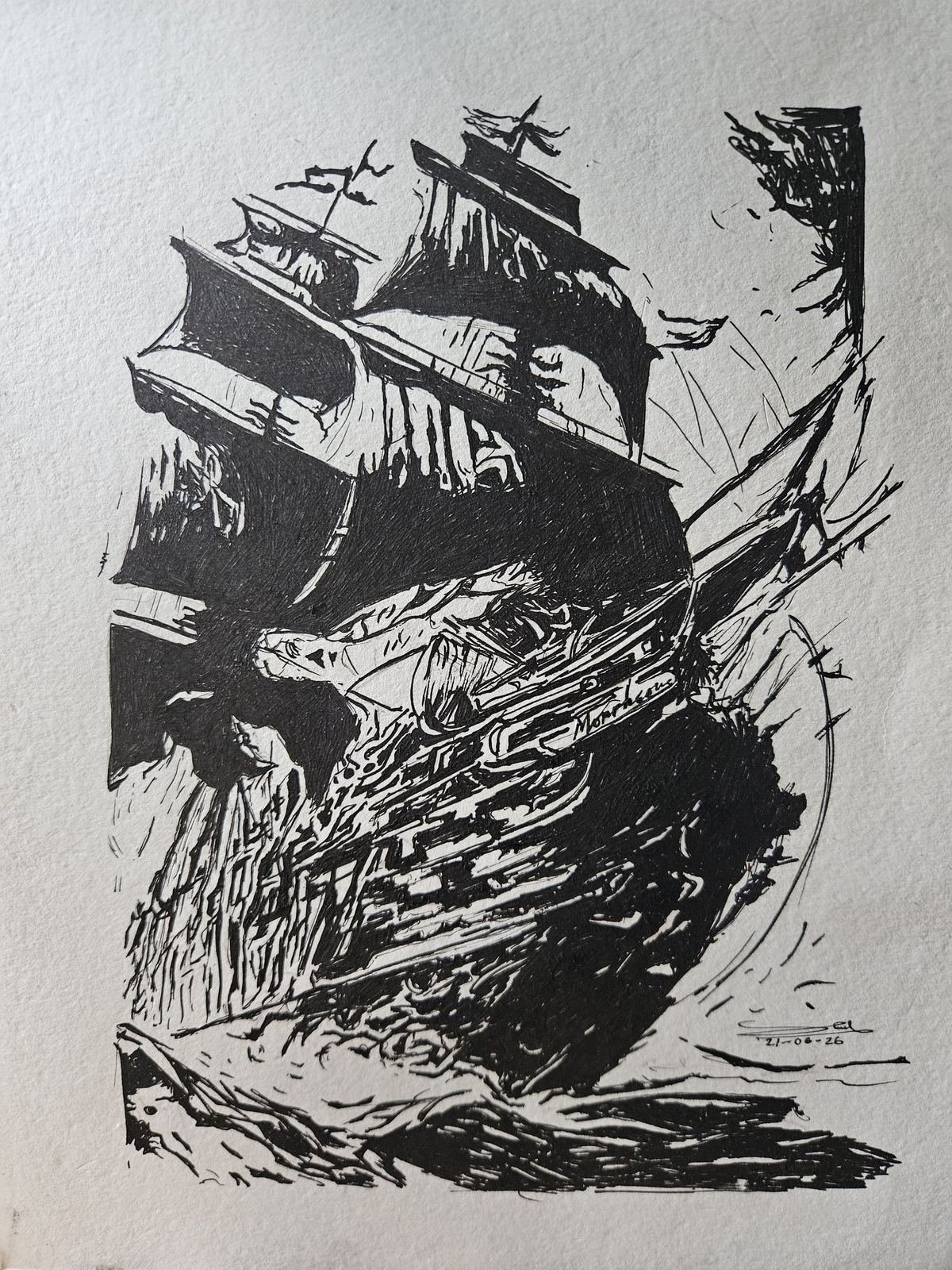 The Wreck — Ink on paper